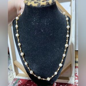 Faux Pearl Necklace With Gold Tone Hardware. Irregular Shaped Faux Pearls